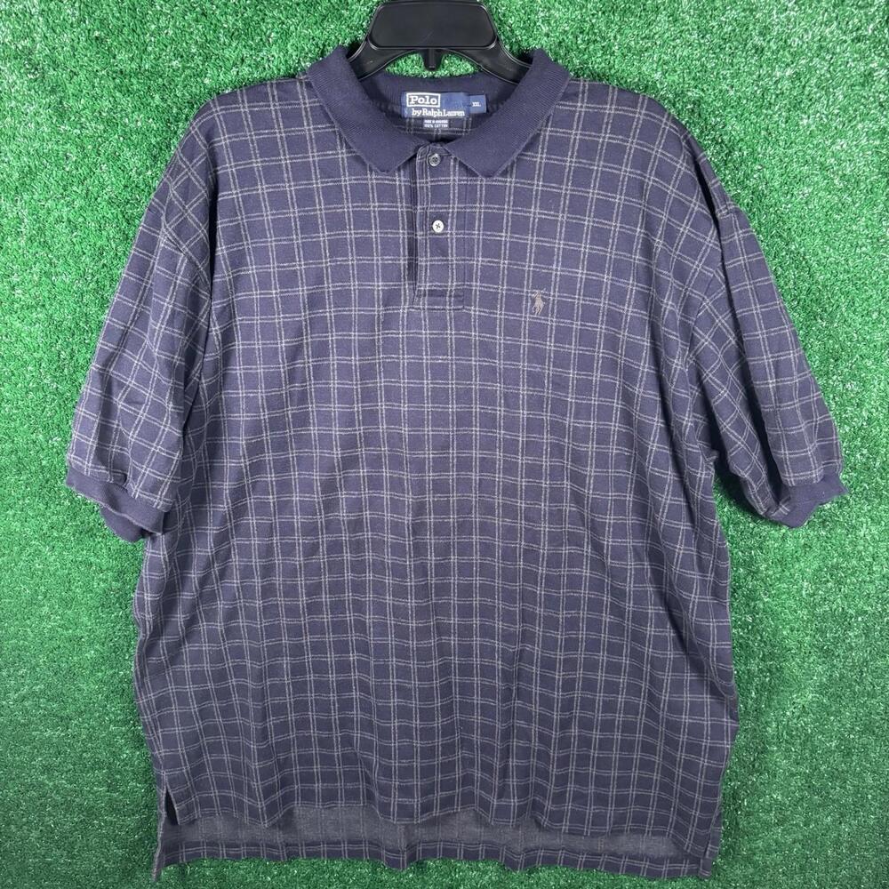 Polo Ralph Lauren Polo Shirt Men's 2XL Dark Blue Short Sleeve Checkered Vintage